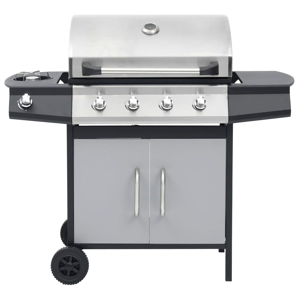Barbacoa Grill De Gas 4+1 Quemadores Negra Y Plateada Vidaxl