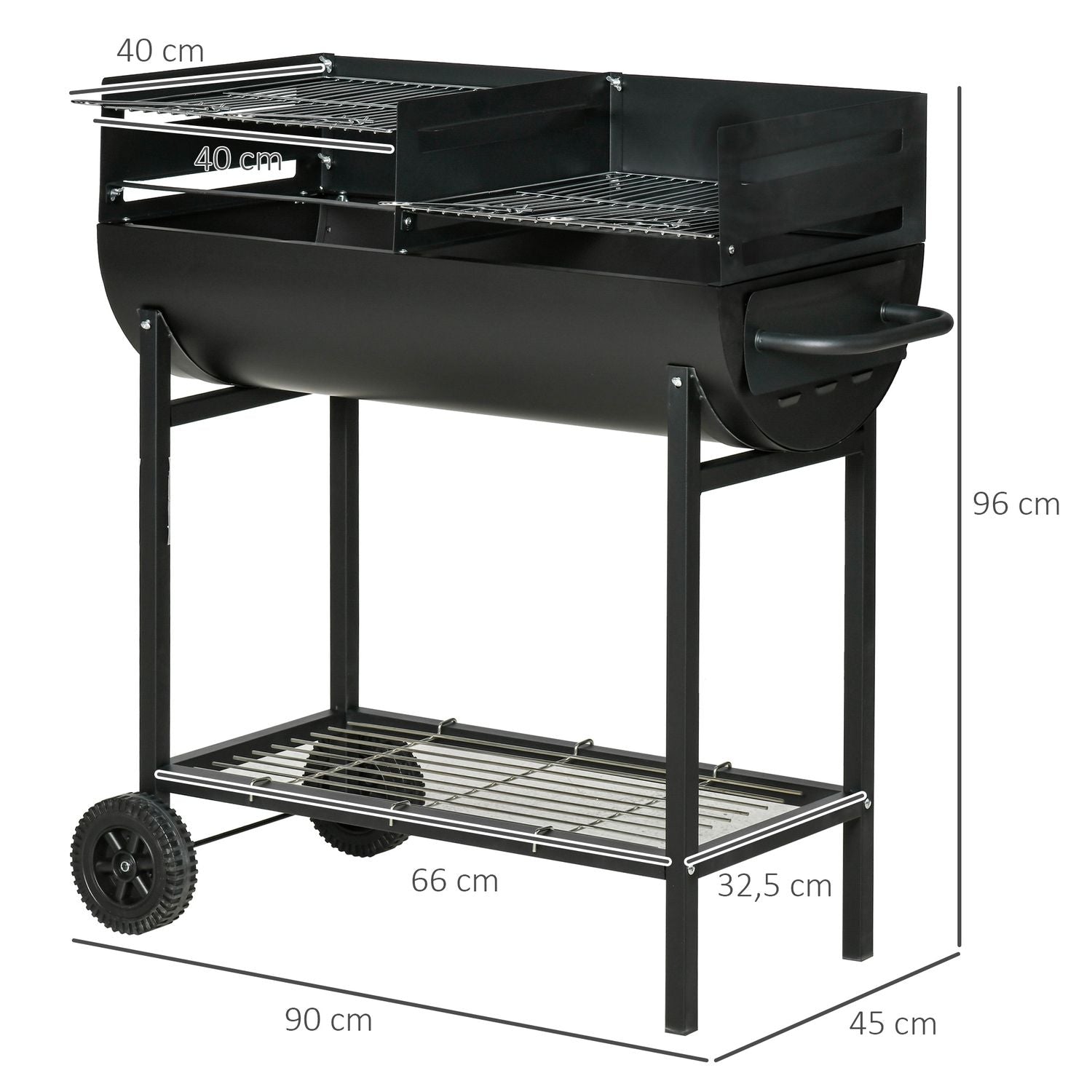 Barbacoa De Carbón De Metal 90x45x96 Cm-outsunny. Negro
