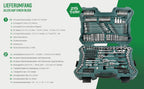 Mannesmann M98430 - Maletín con llaves de vaso y otras herramientas (215 piezas, tamaño: 12x36x51 cm), Color Verde Mannesmann