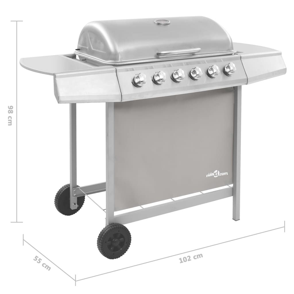 Barbacoa De Gas Con 6 Fogones Plateada Vidaxl