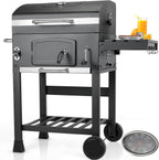 Barbacoa de Carbon XXL, Parrilla de Carbón con Chimenea y Tapa, Parrilla con Carrito BBQ Smoker con Ruedas y Termómetro, Grande BBQ Carbon para Camping y Jardín