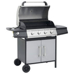 Barbacoa Grill De Gas 4+1 Quemadores Negra Y Plateada Vidaxl