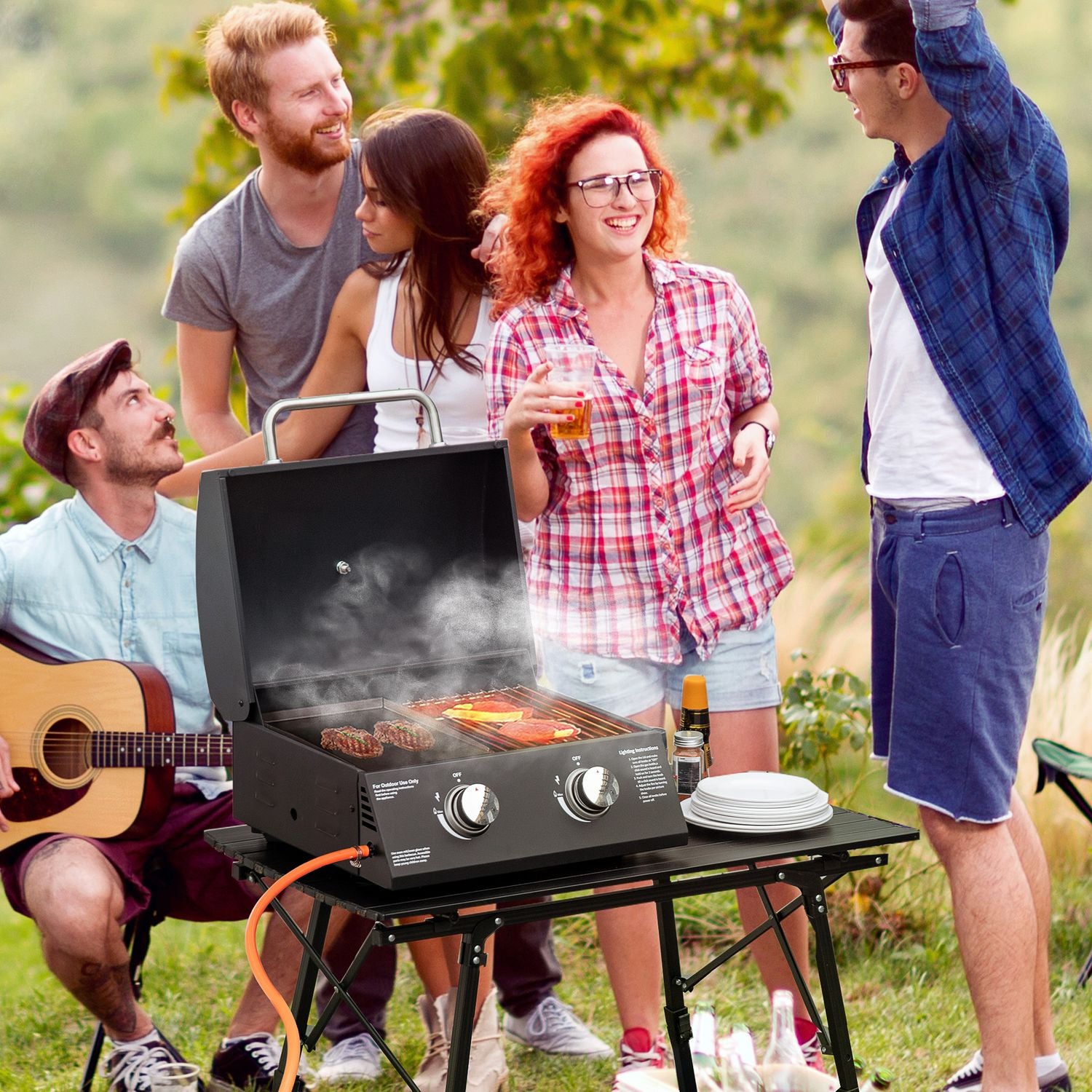 Barbacoa De Mesa A Gas De Acero A Carbono 55x46,5x41cm-outsunny.negro