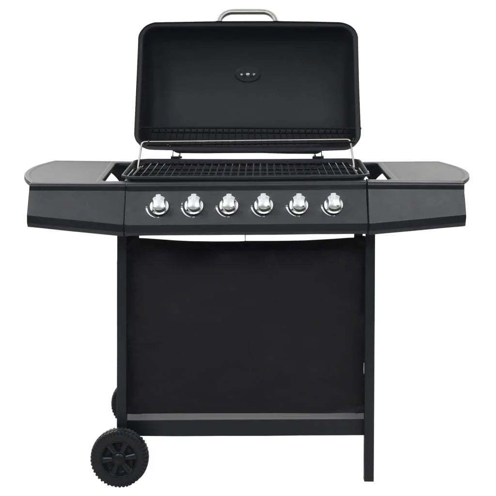 Barbacoa portátil de gas con 6 zonas de cocción negra de acero V3794