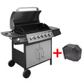 Barbacoa Grill De Gas 6+1 Quemadores Negra Y Plateada Vidaxl