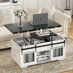 VOWNER Mesa de Centro Elevable, Mesa Extensible, Multifuncional 3 en 1 con Almacenamiento Oculto - Comedor, Convertible, Estilo Granja, Nogal