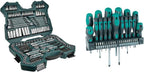 Mannesmann M98430 - Maletín con llaves de vaso y otras herramientas (215 piezas, tamaño: 12x36x51 cm), Color Verde Mannesmann