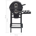 2026 Barbacoa con ruedas y estantes, negra, acero, 115 x 85 x 95 cm, barbacoa exterior