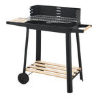 Barbacoa De Carbón Ari Con 2 Ruedas 78x86x30cm - Negro/madera [casa.pro]