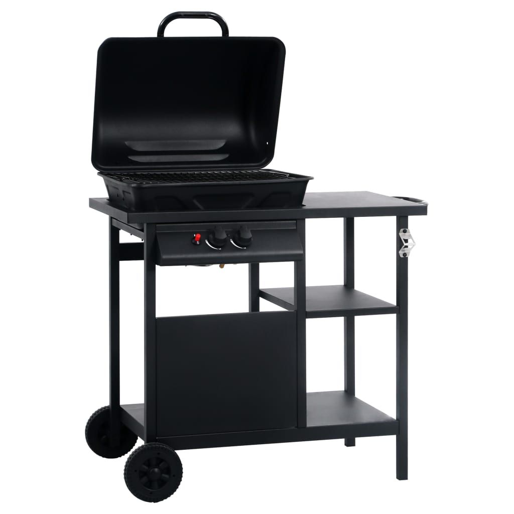 Barbacoa Portátil De Gas Con Mesita De 3 Estantes Negro Vidaxl