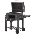 Barbacoa De Carbón Parrilla De Acero Gris Con Tapa Rejilla Ruedas 2 Estantes Termómetro Cenicero Extraíble Jardín Pavlof - Gris