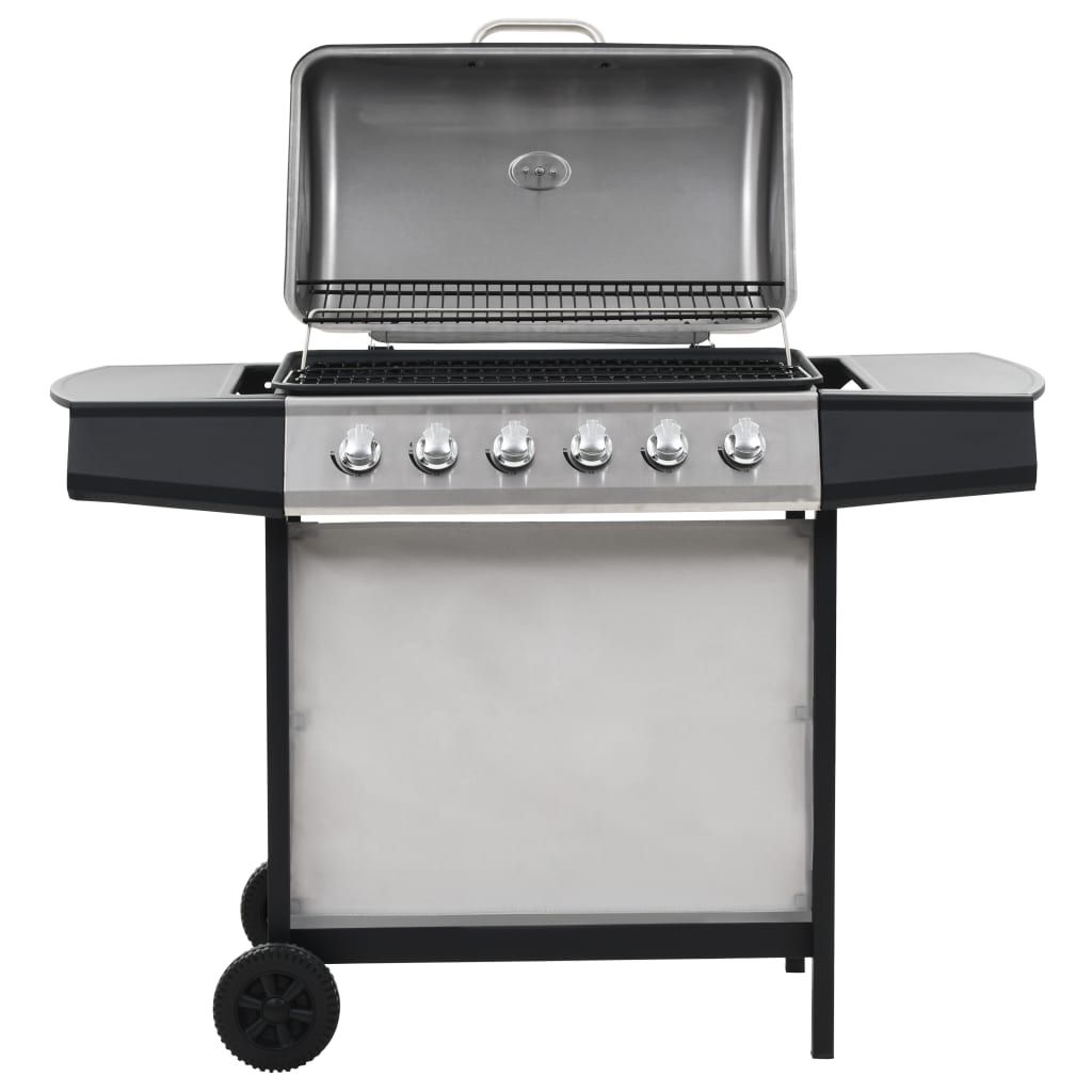 Barbacoa Portátil De Gas Con 6 Zonas Plateada Acero Inoxidable Vidaxl