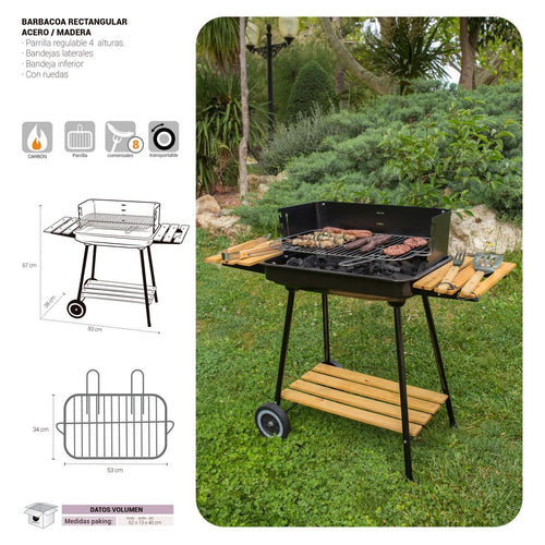 Barbacoa De Carbón Chiara Con Parrilla De Acero Negra De 67x38x83 Cm