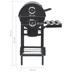 2026 Barbacoa con ruedas y estantes, negra, acero, 115 x 85 x 95 cm, barbacoa exterior