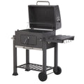 Barbacoa De Carbón Parrilla De Acero Gris Con Tapa Rejilla Ruedas 2 Estantes Termómetro Cenicero Extraíble Jardín Pavlof - Gris