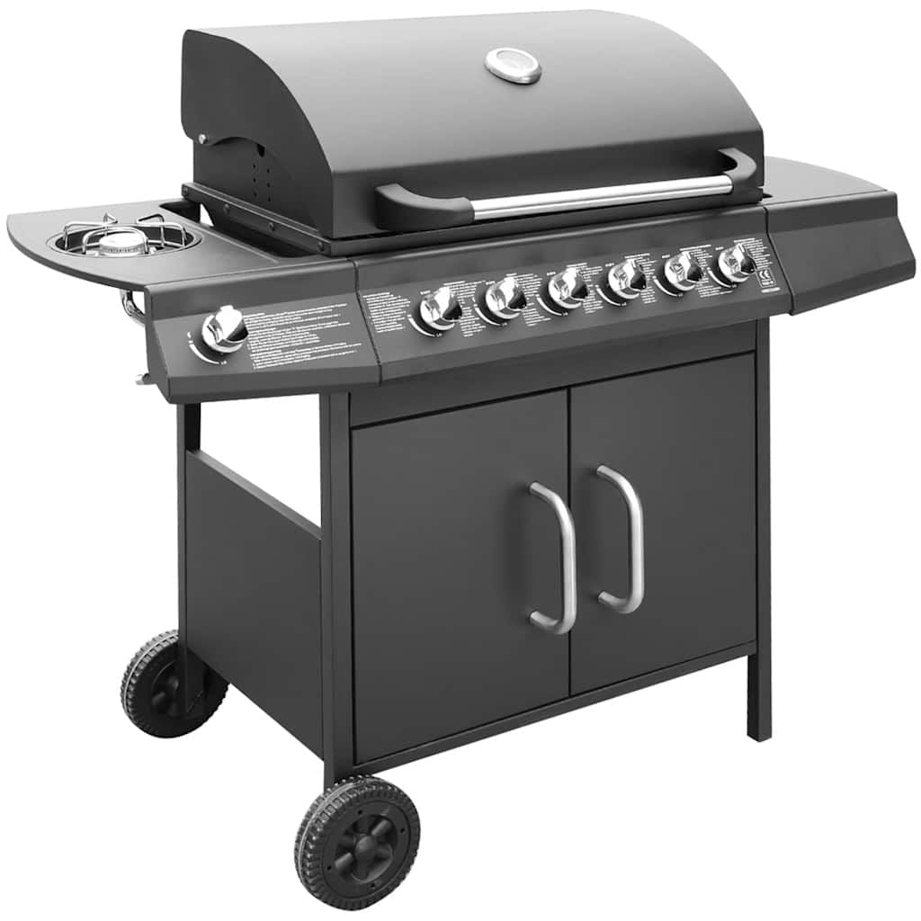 Barbacoa Grill De Gas 6+1 Quemadores Negra Vidaxl